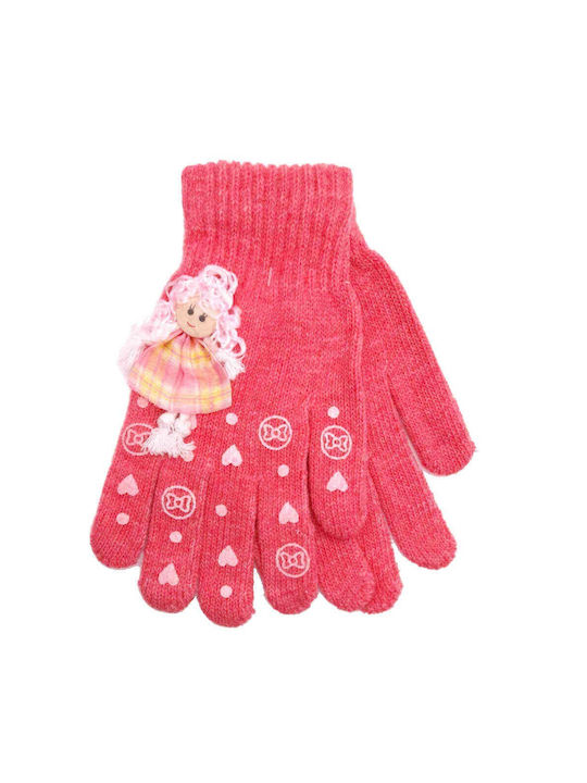 Μονόχρωμα Παιδικά Γάντια με Κουκλάκι Ροζ