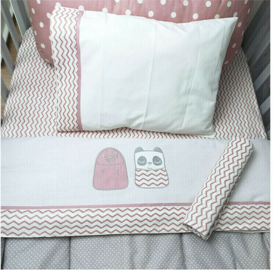 Baby Star Tiny Friends Seturi de cearșafuri pentru bebeluși Pentru Patut Bumbac cu Cauciuc Roz 70x140buc 3buc