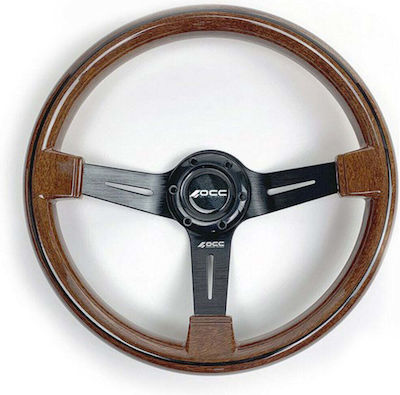 Racing Classic Wooden Three Spoke Car Steering Wheel with 35cm Diameter Black/Brown