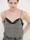 Funky Buddha Women's Lingerie Top Animal Print with Lace Black