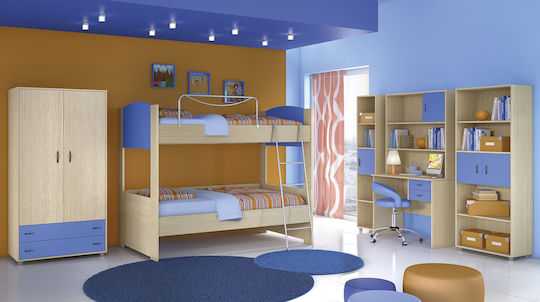 Σετ Παιδικού Δωματίου Blau Natürlich 5Stück mit Bett für Matratze 90x190cm