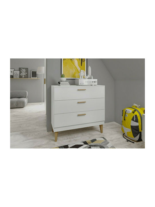 Kids Chest of Drawers Kubi Λευκό with 3 Drawers 100x47x90cm