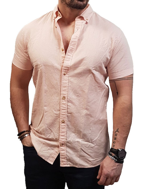 Jack & Jones Men's Shirt Short Sleeve Pink