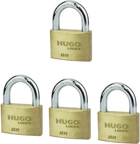 Hugo Locks BR50 Steel Padlock Brass with Key 50mm 4pcs