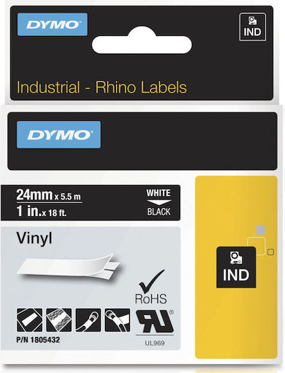Dymo Label Maker Tape 5.5m x 24mm in Black Colour Compatible with Dymo Rhino/IND
