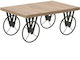 Rectangular Wooden Coffee Table with Wheels Μαύρο / Φυσικό L85xW55xH38cm