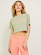 Jack & Jones Women's Summer Crop Top Cotton Short Sleeve Tea Green