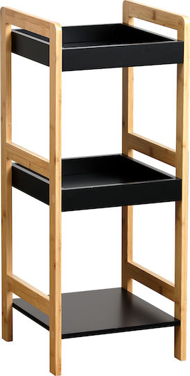 Eurocasa Floor Bathroom Shelf Bamboo with 3 Shelves 33x33x80cm Black
