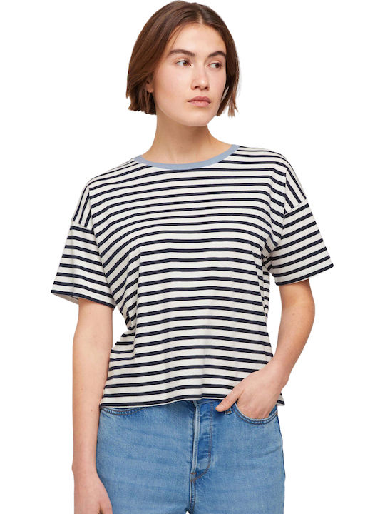 Tom Tailor Damen T-Shirt Gestreift Beige/Blue