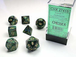 Chessex Scarab Dice Jade/Gold 7pcs 27415