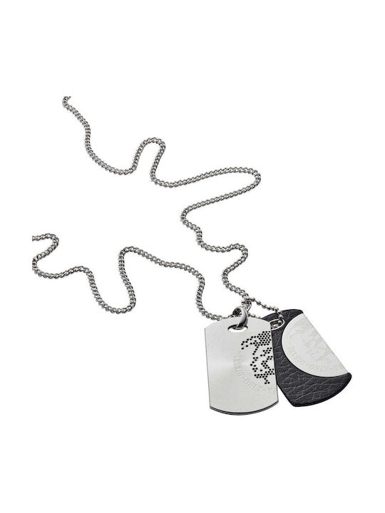 Diesel Double Necklace ID Card Gold Plated Steel Black