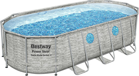 Bestway Овален Басейн PVC 5.678л с Метална Рамка 549x274x122см Сив