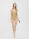 Vero Moda Animal Print Slim Strap Open Back Swimsuit Beige/Birch