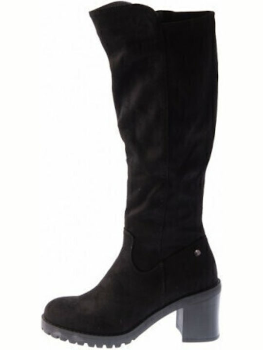 Wildleder Damenstiefel mit mittlerem Absatz Schwarz