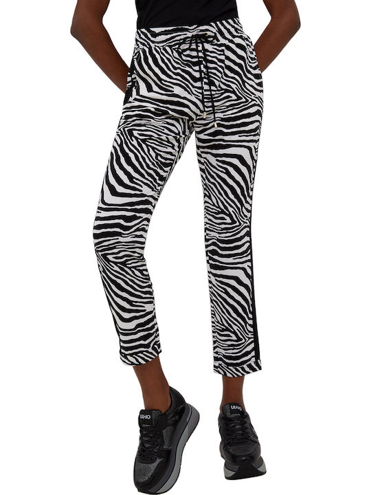 Damen Hoch tailliert Stoff Capri Hose mit Gummizug Zebra