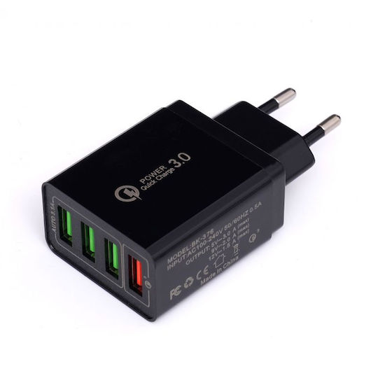 Kraft & Dele Φορτιστής Χωρίς Καλώδιο με 4 Θύρες USB-A Quick Charge 3.0 Μαύρος (KD-1237)