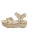 Women's Fabric Ankle Strap Platforms Light Gold