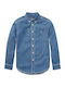 Kinder Hemd Langarm Denim Blau