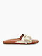 1125005 Leather Women's Flat Sandals Pale Gold Metallic