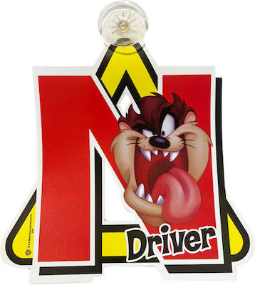 Placă "N" pentru Șoferi Noi Placă nouă pentru șoferi ''Taz'' cu ventuză 18.5 x 21cm 1 bucată