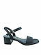 Ragazza Leather Women's Sandals with Ankle Strap Black with Chunky Medium Heel