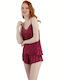 Sevim De vară Satin Babydoll Burgundy Rhea