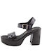 Ragazza Platform Leather Women's Sandals with Ankle Strap Black with Chunky High Heel