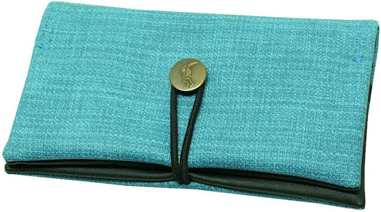 Simona Lederne Tabaktasche in Blau mit Schnur 16x9cm