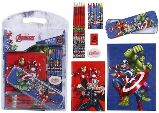 Avengers S0728018 Παιδικό Σετ Γραφικής Ύλης με Μολύβι, Ξύστρα, Γόμα, Σημειωματάριο, Κασετίνα και Ξυλομπογιές 16τμχ