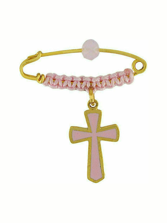 Mertzios.gr Child Safety Pin Παραμάνα Φυλαχτό Χρυσό με Σταυρό made of Gold 9K with Cross for Girl MA010617121KL