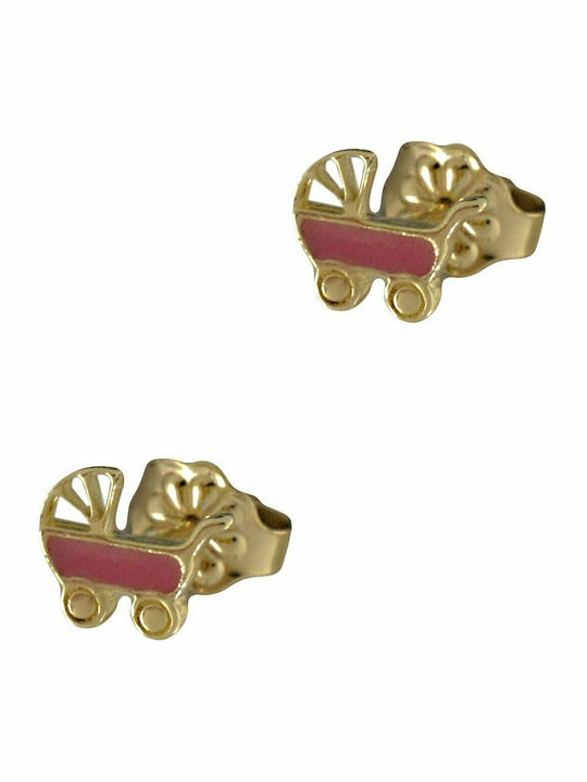 Mertzios.gr Gold Studs Kids Earrings Pushchair 14K