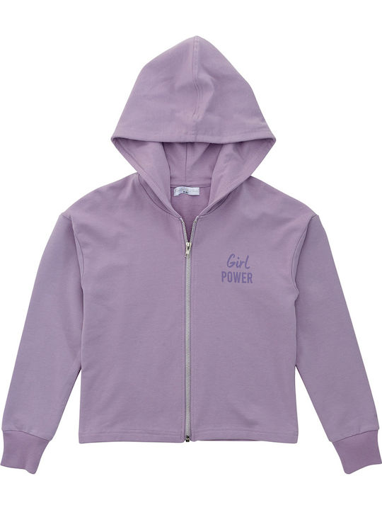 Kids Sweatshirt Cardigan Cotton with Hood Lilac