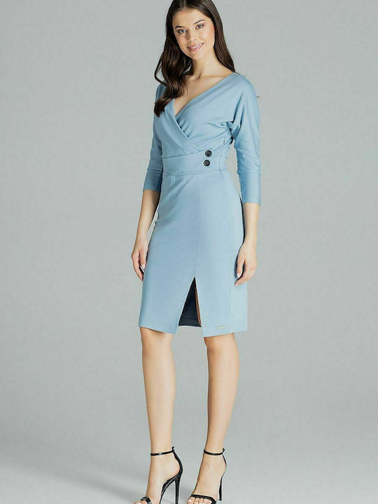 Lenitif Midi Shirt Dress Dress Long Sleeve Wrap Light Blue