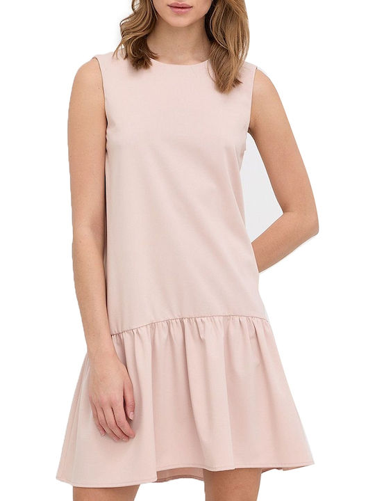 Summer Mini Dress with Ruffle Beige
