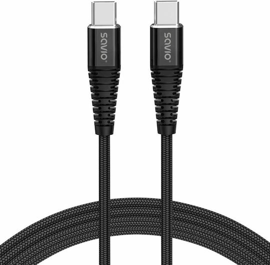 Savio USB 2.0 Cable USB-C Male - USB-C 100W PD Black 1m