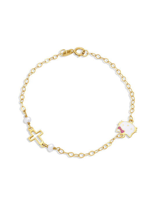 14K Gold children's bracelet with cross and beads