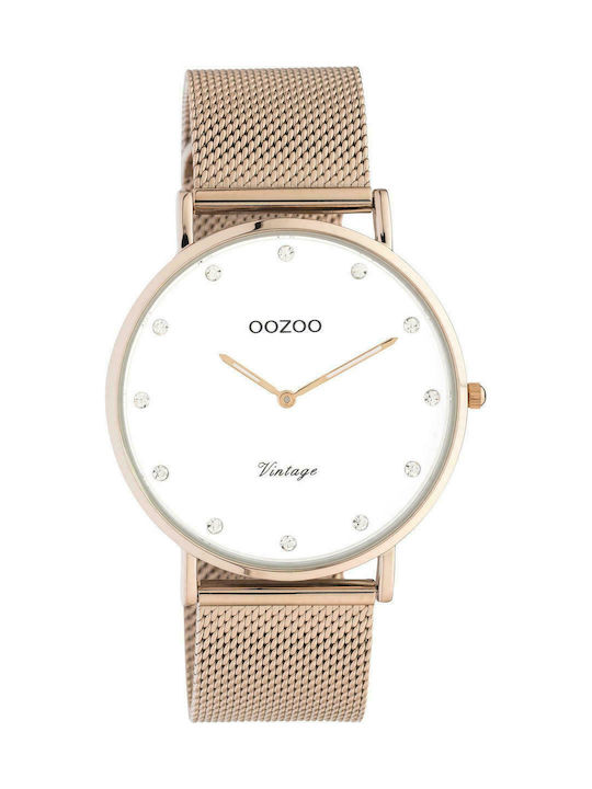 Oozoo Vintage Ρολόι με Μεταλλικό Μπρασελέ σε Ροζ Χρυσό χρώμα