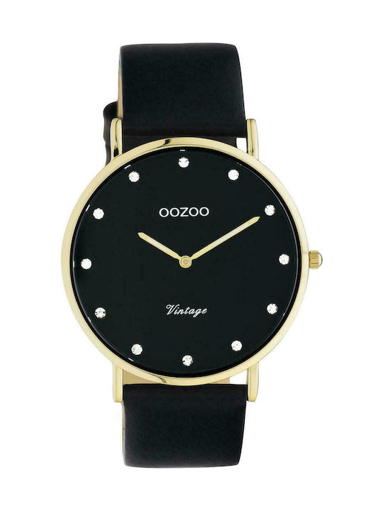 Oozoo Vintage Ρολόι με Μαύρο Δερμάτινο Λουράκι
