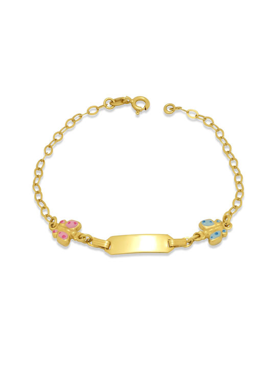 Children's 14K Gold bracelet with ID and butterflies