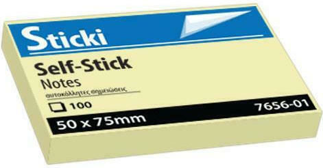 Sticki Αυτοκόλλητα Χαρτάκια Σημειώσεων 100 Φύλλων Κίτρινα 5x7.5cm