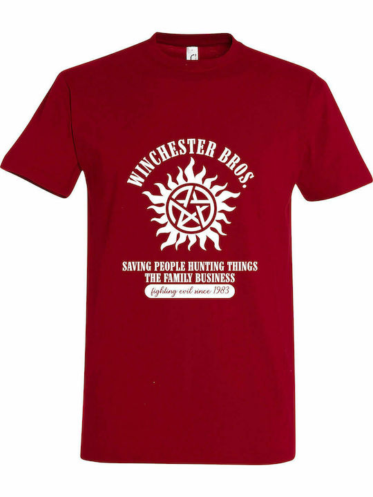 Tricou Unisex " Supernatural Winchester Bros ", roșu închis