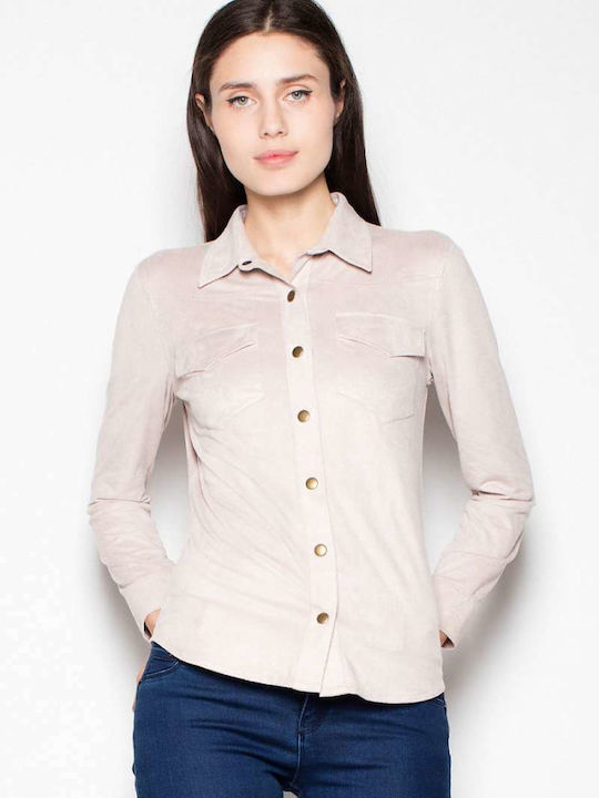 Venaton Women's Monochrome Long Sleeve Shirt Beige