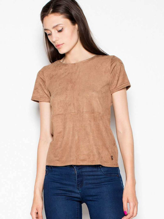 Venaton Short Sleeve Women's Blouse Brown