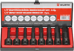 Wurth Дълги Битови ключове Air с Ален и Квадратно Гнездо 1/2'' Комплект 8бр Wurth Дълги Битови ключове Air с Ален и Квадратно Гнездо 1/2'' Комплект 8бр