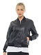 Biston Women's Short Bomber Artificial Leather Jacket for Winter Black