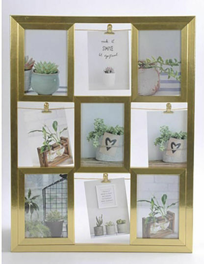 Iliadis Multi Picture Frame 9 Slots Wooden Gold
