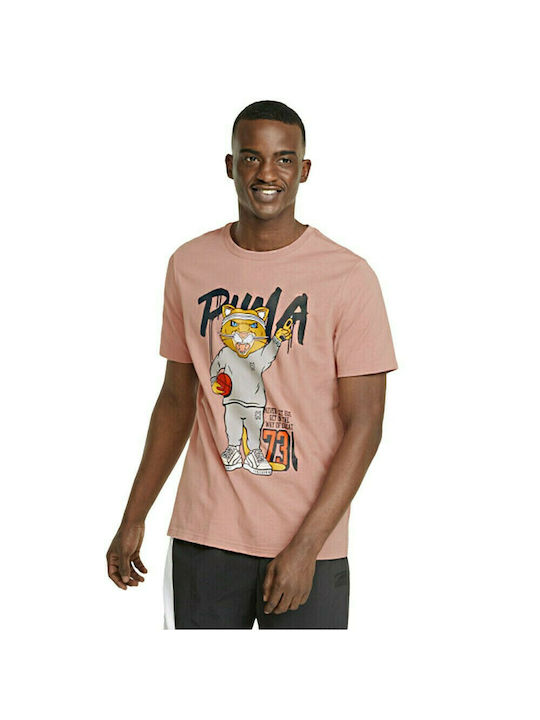 Puma Dylan Αθλητικό Ανδρικό T-shirt Ροζ με Στάμπα