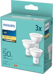 Philips Becuri LED pentru Soclu GU10 Alb cald 380lm 3buc