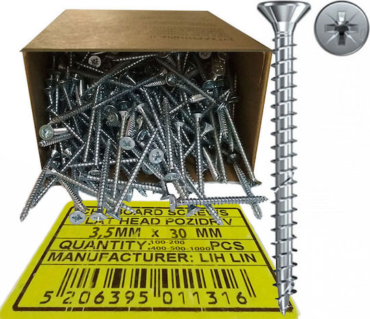 Lih Lin MDF Screw Phillips Galvanized with Diameter M3.5 and Length 30mm 100pcs