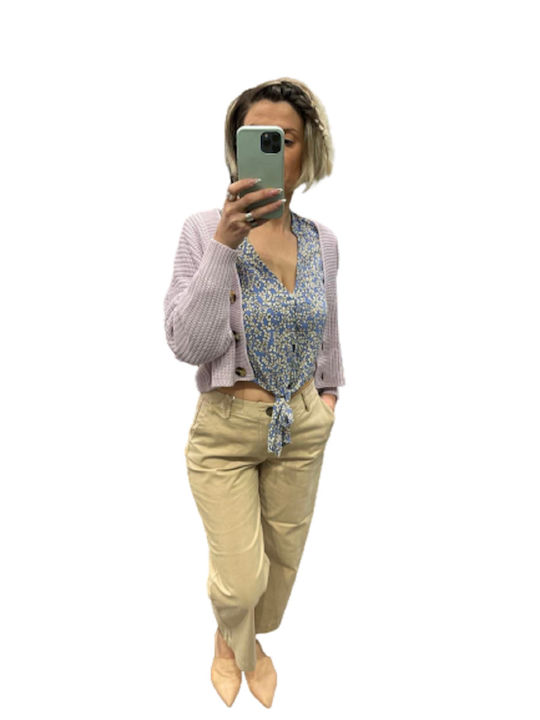 Hw Damen Hoch tailliert Capri Chino Hose in Geradem Schnitt Beige